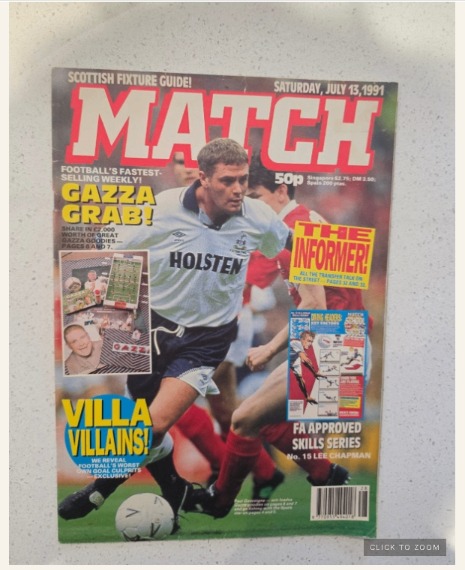 MATCH magazine, 13 July 1991 — Gazza Grab, Paul Gascoigne cover