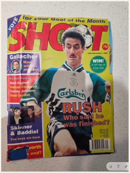 Shoot! magazine, 10 December 1994 — Ian Rush, Liverpool cover